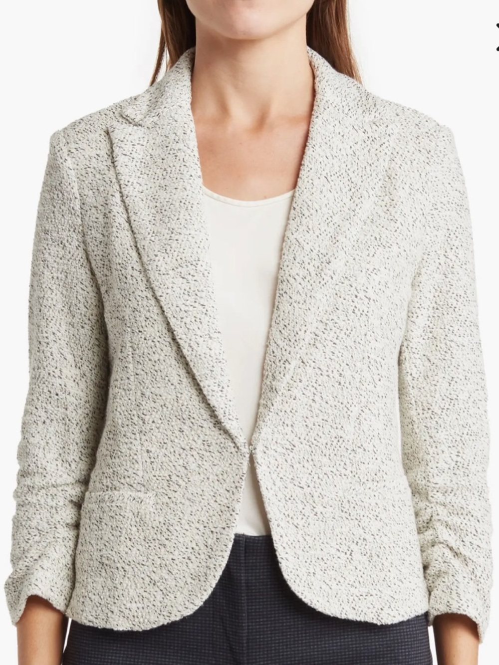 NWT Amanda & Chelsea 3/4 Scrunch Sleeve  Boucle Blazer, XL, Cream/Black Texture!